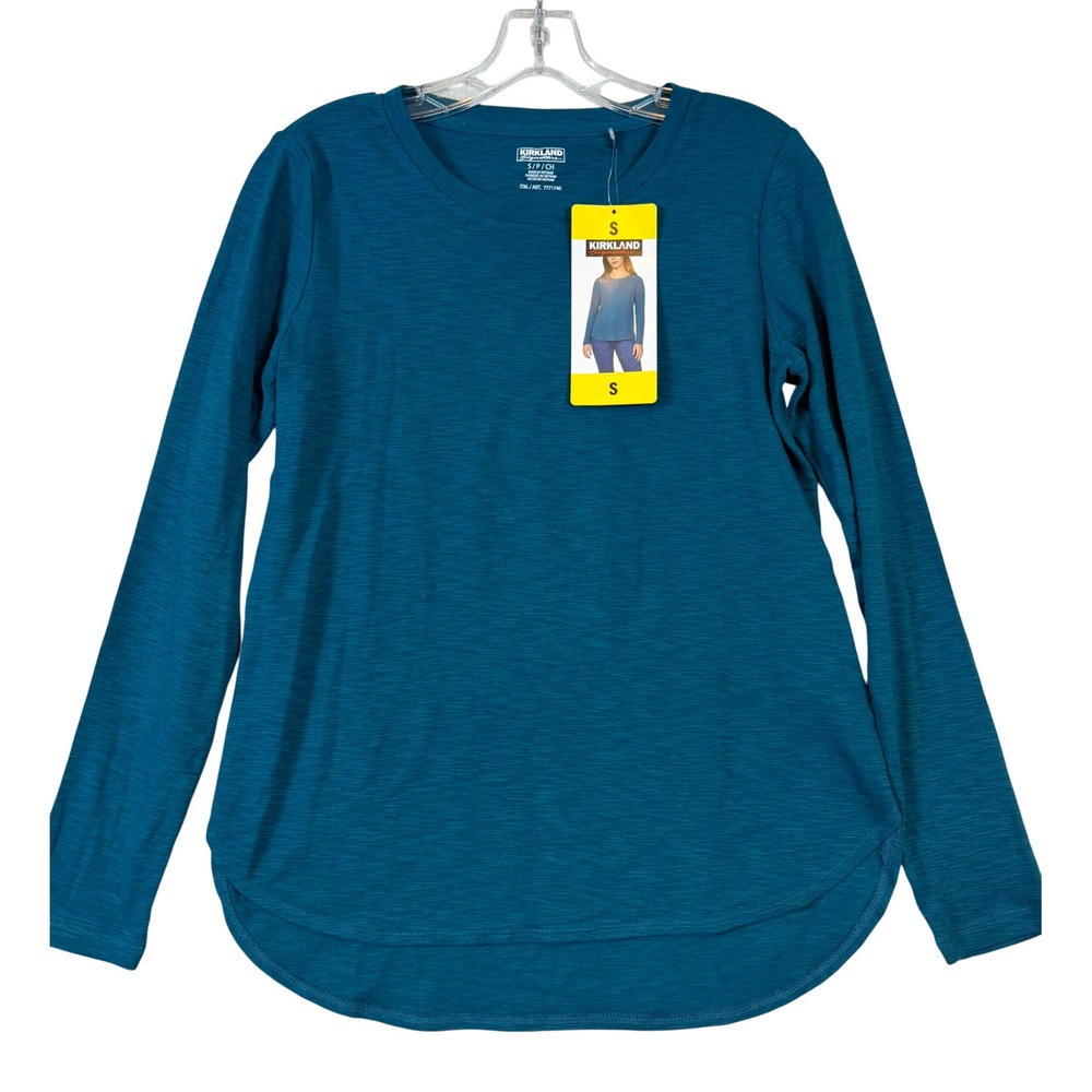Kirkland Signature Womens Teal Blue Long Sleeve Slub Crewneck Tee •S• Layering
